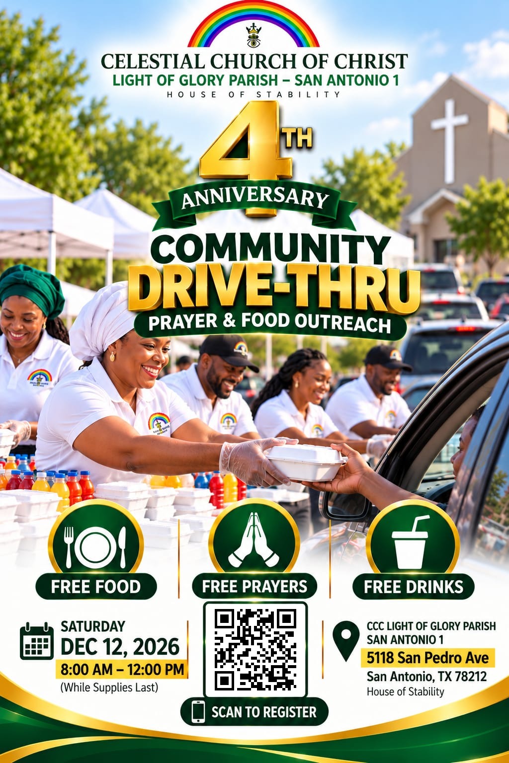 Flyer for the 4th Anniversary Community Drive-Thru Prayer and Food Outreach